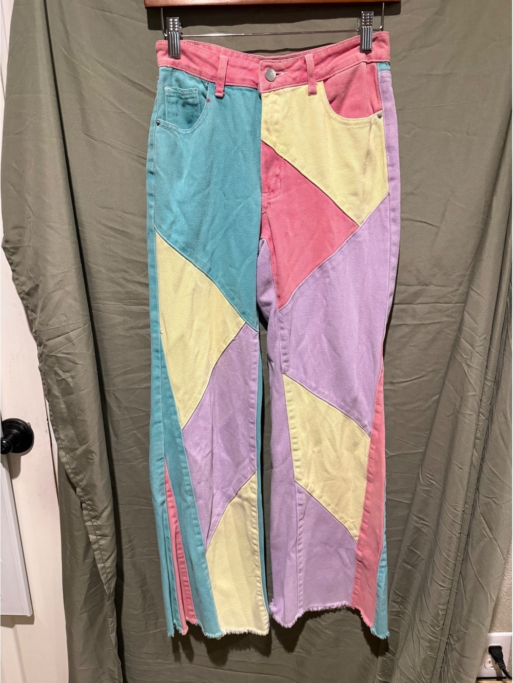 Pastel colorblock flare leg pants 70s 80s vintage inspired